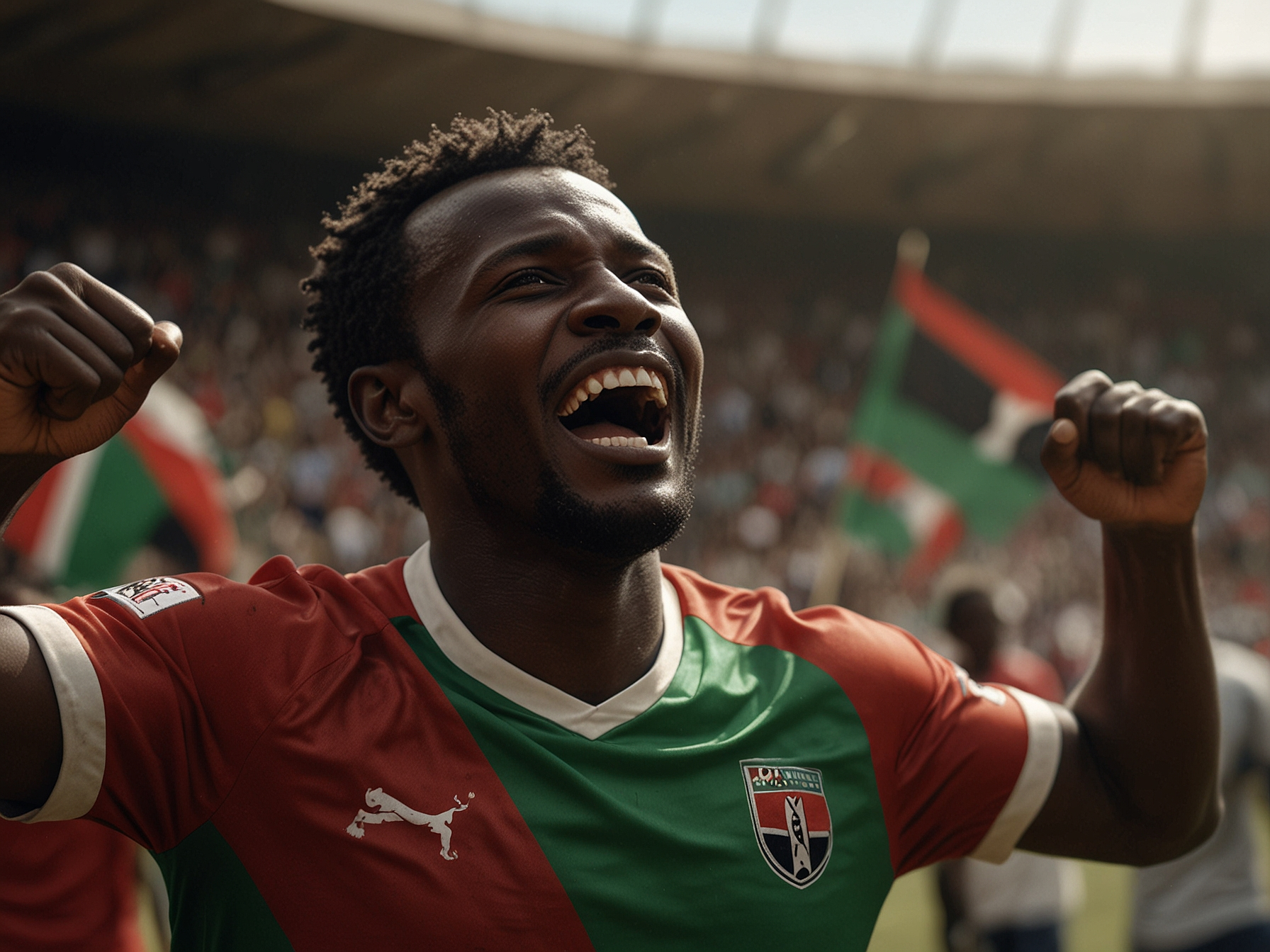 Celebrating football player with Kenyan crowd